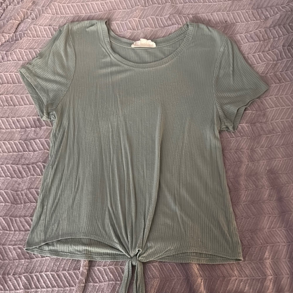 Pink Republic Sage Green Tie-Front T-shirt